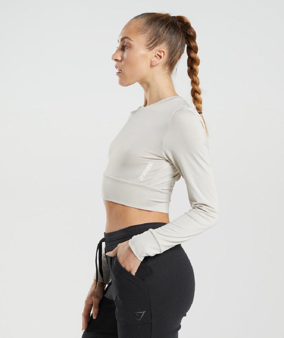 Long Sleeve Damskie Gymshark Pause Open Back Szare | PL 2796BEX